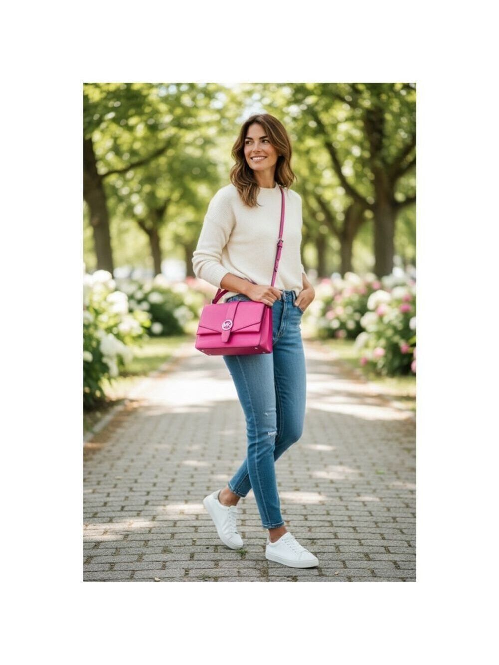 Michael Kors Greenwich Top Handle Satchel & Matching Wallet Dragonfruit Pink - Picture 11 of 12